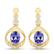 0.76 Carat Genuine Tanzanite and White Diamond 14K Yellow Gold Earrings