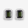 3.57 Carat Genuine Green Tourmaline and White Diamond 14K White Gold Earrings