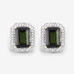 3.57 Carat Genuine Green Tourmaline and White Diamond 14K Yellow Gold Earrings