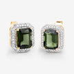3.57 Carat Genuine Green Tourmaline and White Diamond 14K Yellow Gold Earrings
