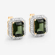 3.57 Carat Genuine Green Tourmaline and White Diamond 14K Yellow Gold Earrings
