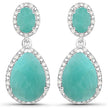 9.64 Carat Genuine Emerald and White Diamond .925 Sterling Silver Earrings