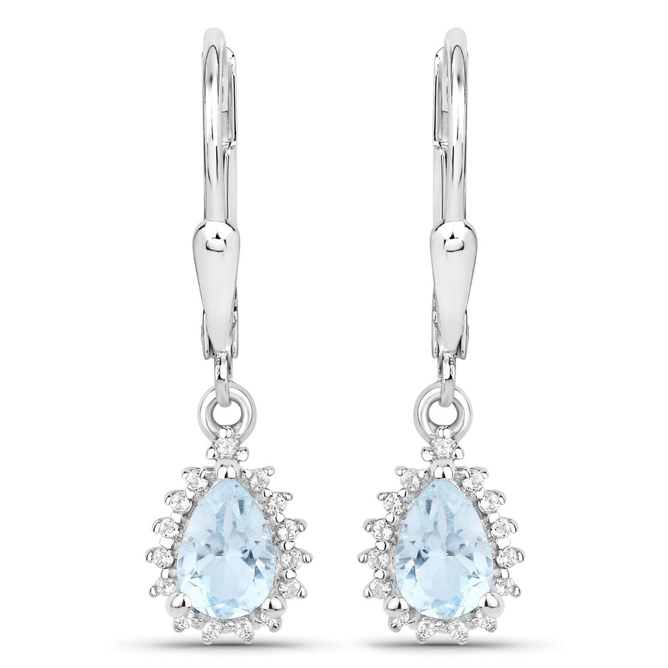 2.00 Carat Genuine Blue Topaz and White Topaz .925 Sterling Silver Jewelry Set