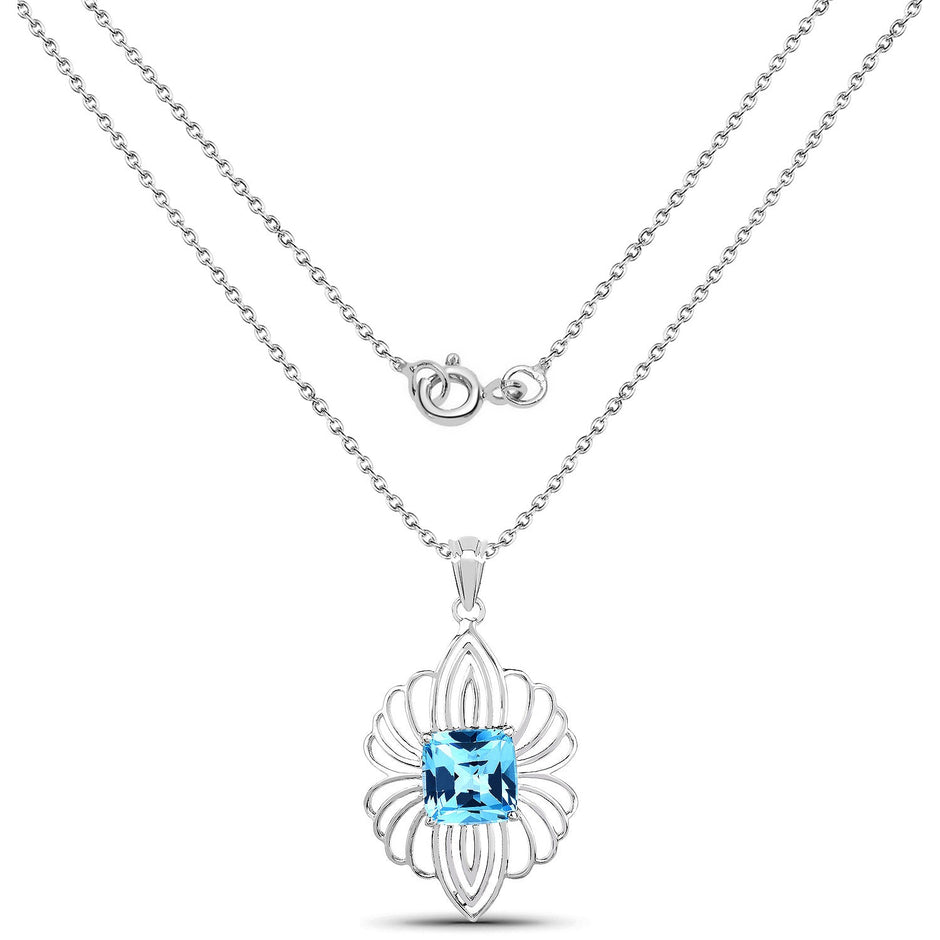 8.18 Carat Genuine Swiss Blue Topaz .925 Sterling Silver Pendant