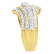 10K Yellow Gold 1.0 Cttw Baguette and Round Diamond Multi-Row Wave Bypass Ring (I-J Color, I1-I2 Clarity) - Ring Size 7