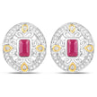 0.77 Carat Genuine Ruby and White Diamond .925 Sterling Silver Earrings