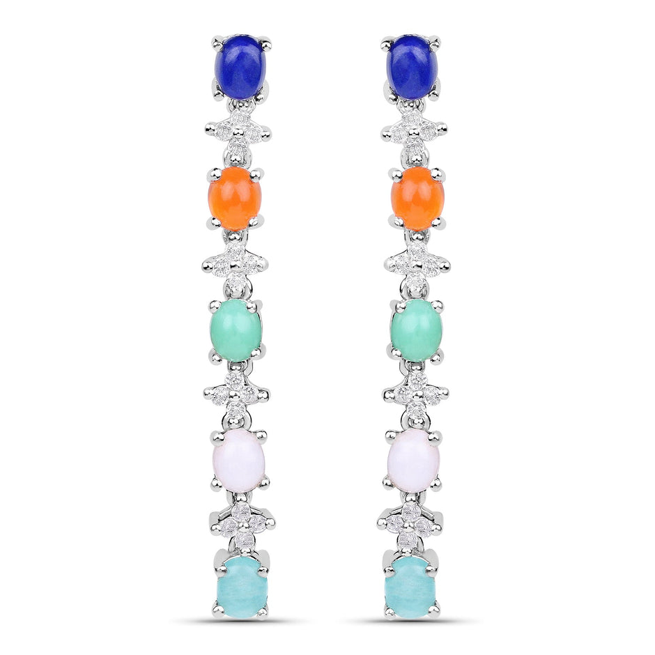 4.40 Carat Genuine Multi Stone .925 Sterling Silver Earrings