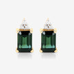 1.25 Carat Genuine Green Tourmaline and White Diamond 14K Yellow Gold Earrings
