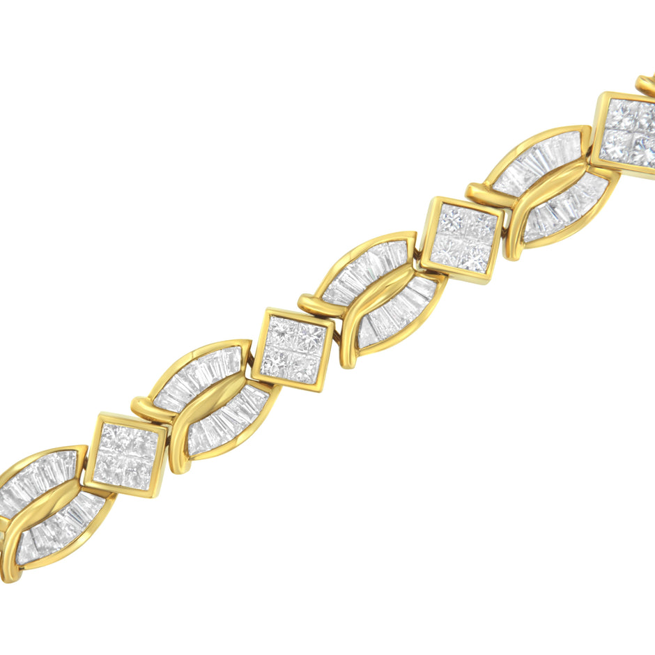 14K Yellow Gold 8 1/5 Cttw Baguette and Princess-Cut Diamond Geometric Twist Link Bracelet (G-H Color, VS1-VS2 Clarity) - Size 7