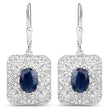 3.36 Carat Genuine Blue Sapphire and White Diamond .925 Sterling Silver Earrings
