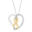 14K Gold and Silver Heart Bow Pendant Necklace