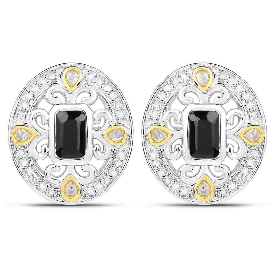 0.93 Carat Genuine Blue Sapphire and White Diamond .925 Sterling Silver Earrings