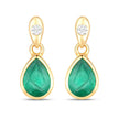 1.35 Carat Genuine Zambian Emerald and White Diamond 10K Yellow Gold Earrings