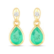 1.35 Carat Genuine Zambian Emerald and White Diamond 14K Yellow Gold Earrings