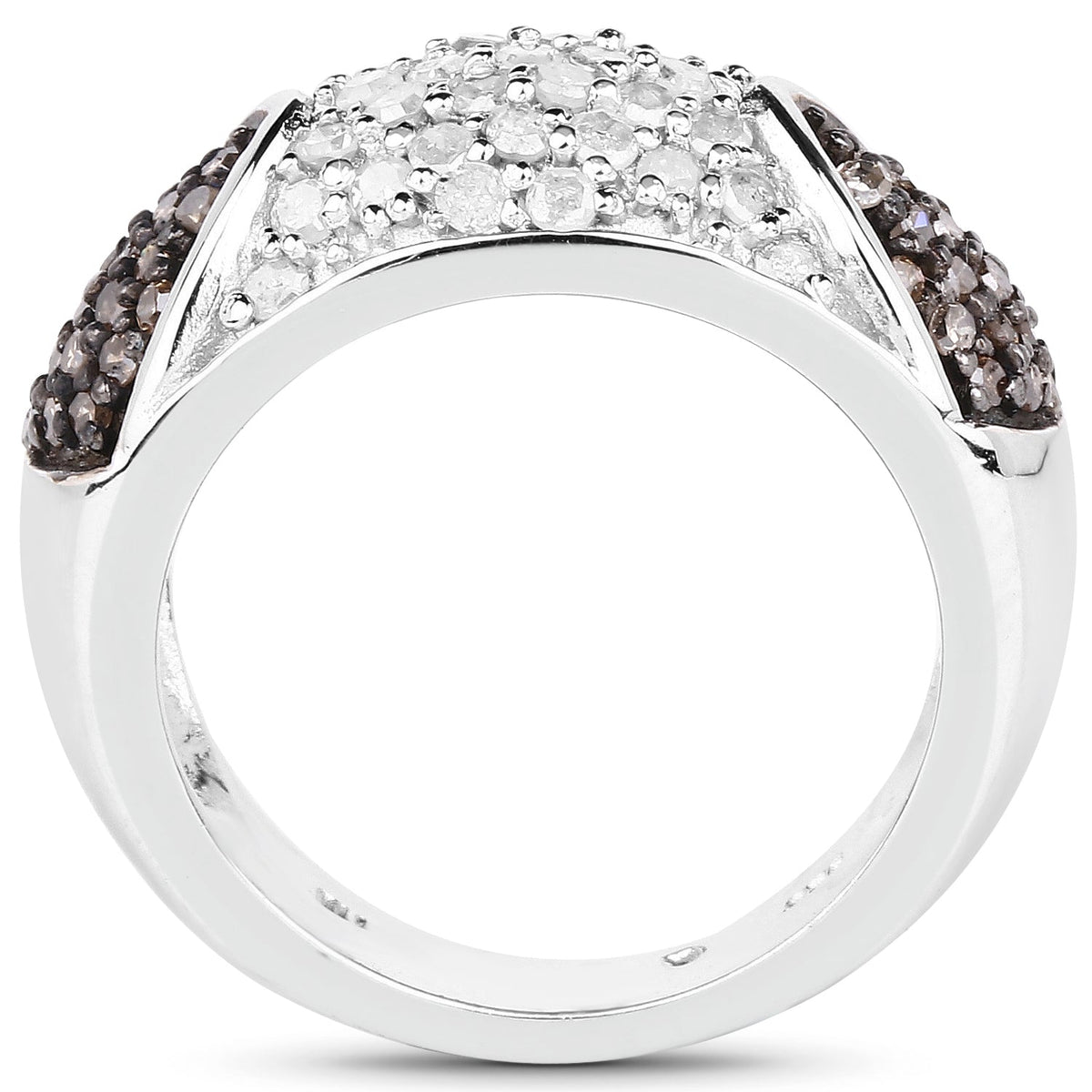 0.94 Carat Genuine Champagne Diamond and White Diamond .925 Sterling Silver Ring