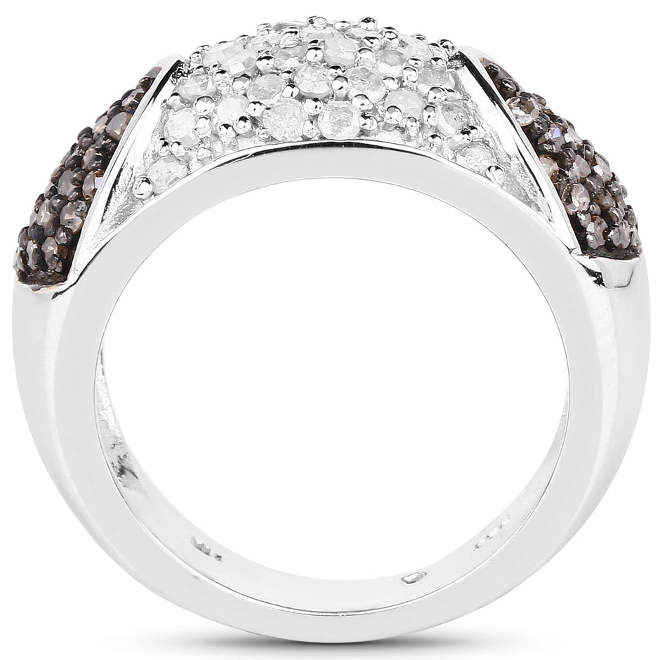 0.94 Carat Genuine Champagne Diamond and White Diamond .925 Sterling Silver Ring