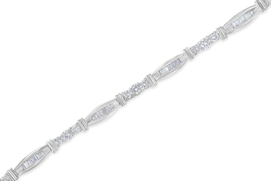 10K White Gold Geometric Pattern Diamond Tennis Bracelet (3 cttw, H-I Color, SI2-I1 Clarity)