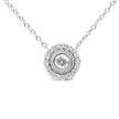 .925 Sterling Silver 1/2 Cttw Round Diamond Halo Circle Pendant 18
