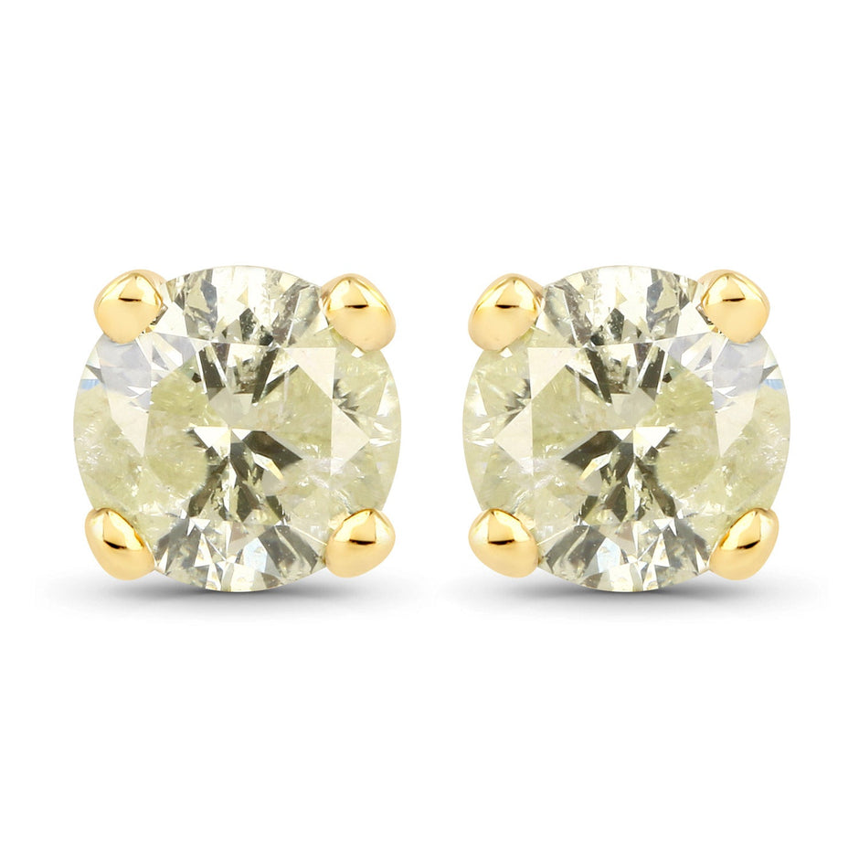 0.95 Carat Genuine LB Diamond 14K Yellow Gold Earrings