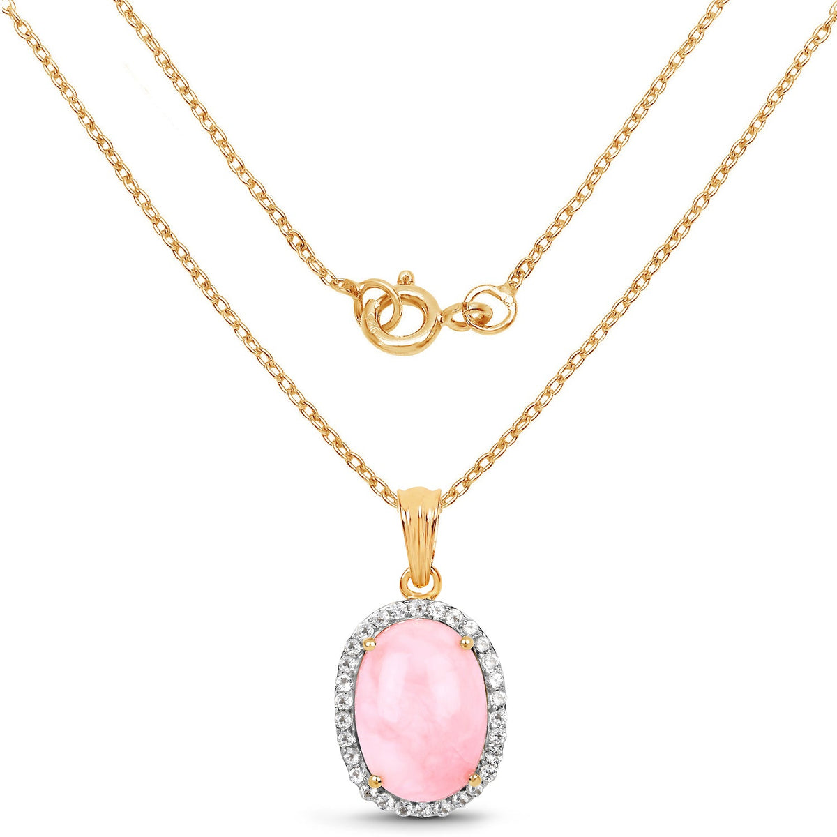 14K Yellow Gold Plated 11.75 Carat Genuine Opal Pink and White Topaz .925 Sterling Silver Pendant