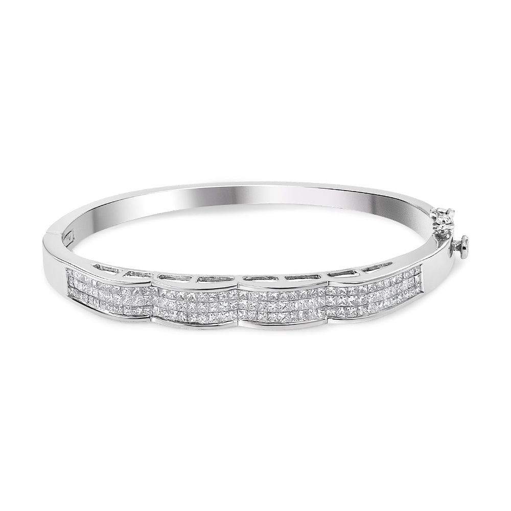 14K White Gold 3 1/3 Cttw Invisible Set Princess-Cut Diamond Wave Bangle Bracelet (H-I Color, SI1-SI2 Clarity) - Size 7