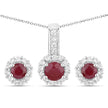2.17 Carat Genuine Ruby and White Topaz .925 Sterling Silver Jewelry Set