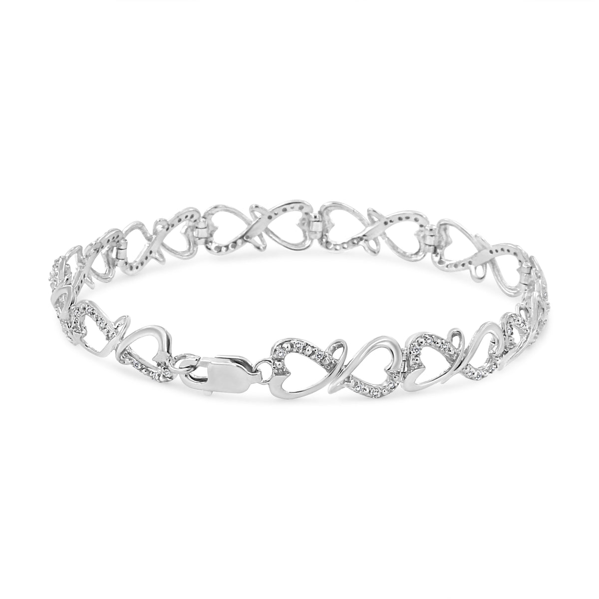 .925 Sterling Silver 1/3 Cttw Round-Cut Diamond Double Heart Infinity Link 7.25