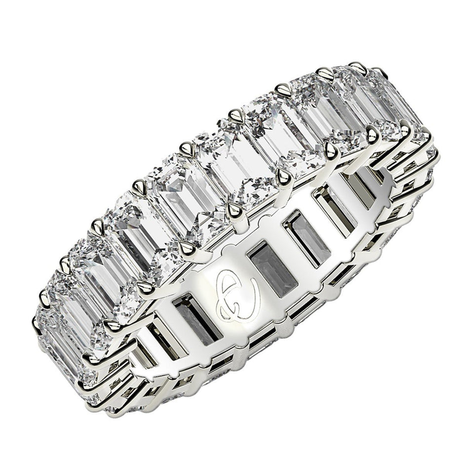 Emerald Cut Lab Grown Diamond Eternity Ring in 14k White Gold (4 cttw FG/VS2) - Rings - Custom Crafting Alliance, LLC