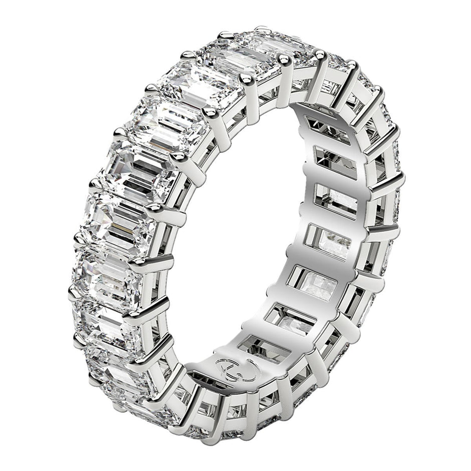 Emerald Cut Lab Grown Diamond Eternity Ring in 14k White Gold (4 cttw FG/VS2) - Rings - Custom Crafting Alliance, LLC