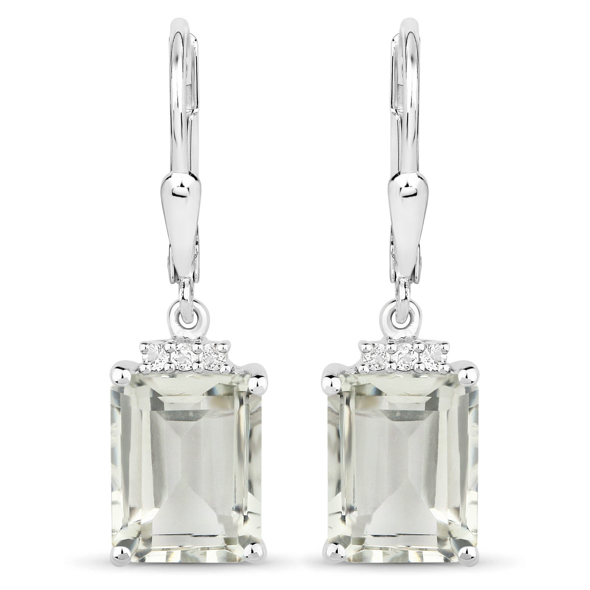 7.23 Carat Genuine Green Amethyst and White Topaz .925 Sterling Silver Earrings