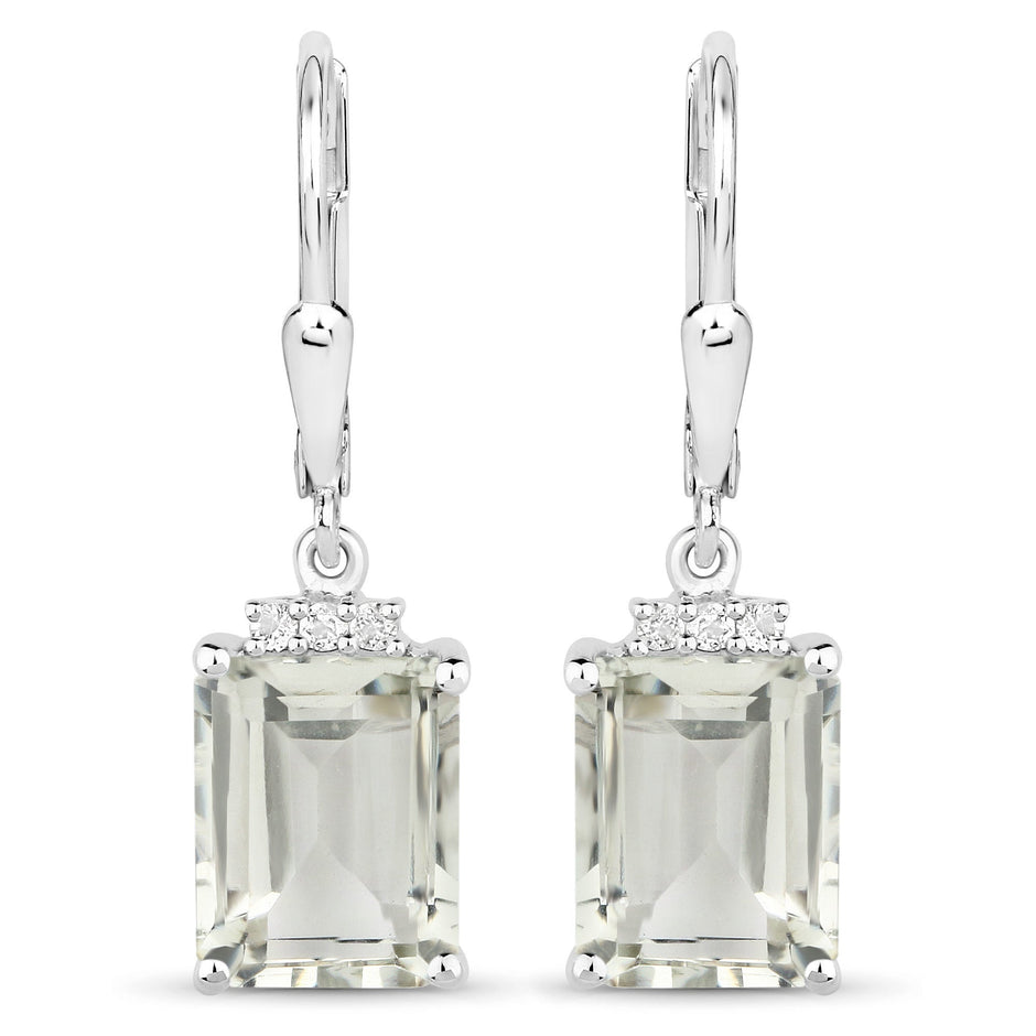 7.23 Carat Genuine Green Amethyst and White Topaz .925 Sterling Silver Earrings