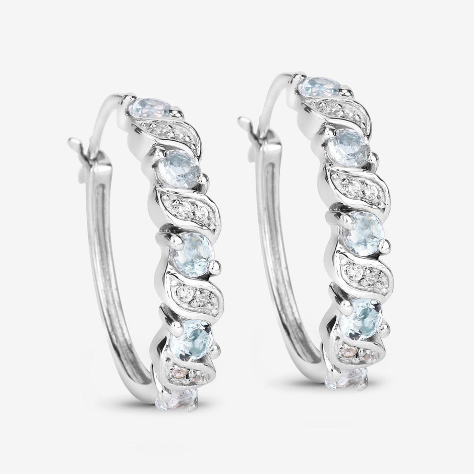 1.08 Carat Genuine Aquamarine and White Topaz .925 Sterling Silver Earrings