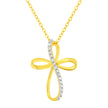 10K Yellow Gold Plated .925 Sterling Silver Diamond Accent Cross Ribbon 18