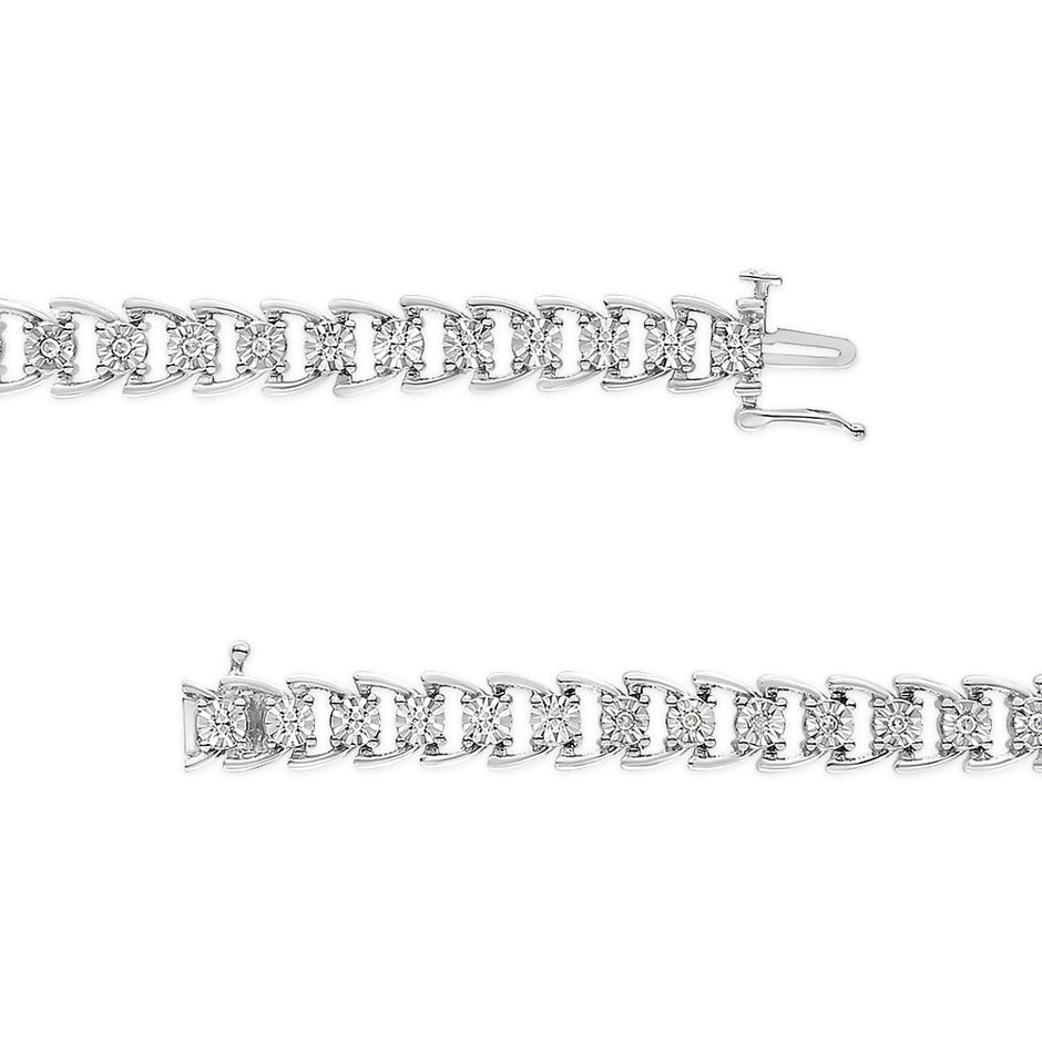 .925 Sterling Silver 1/4 Cttw Miracle Set Round Diamond Composite Open Linked Composite Line Bracelet (I-J Color, I3-Promo Clarity) - 7.5