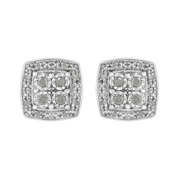 .925 Sterling Silver 1/4 cttw Round Cut Diamond Square Shape Milgrain Stud Earrings (I-J Color, I3 Clarity)