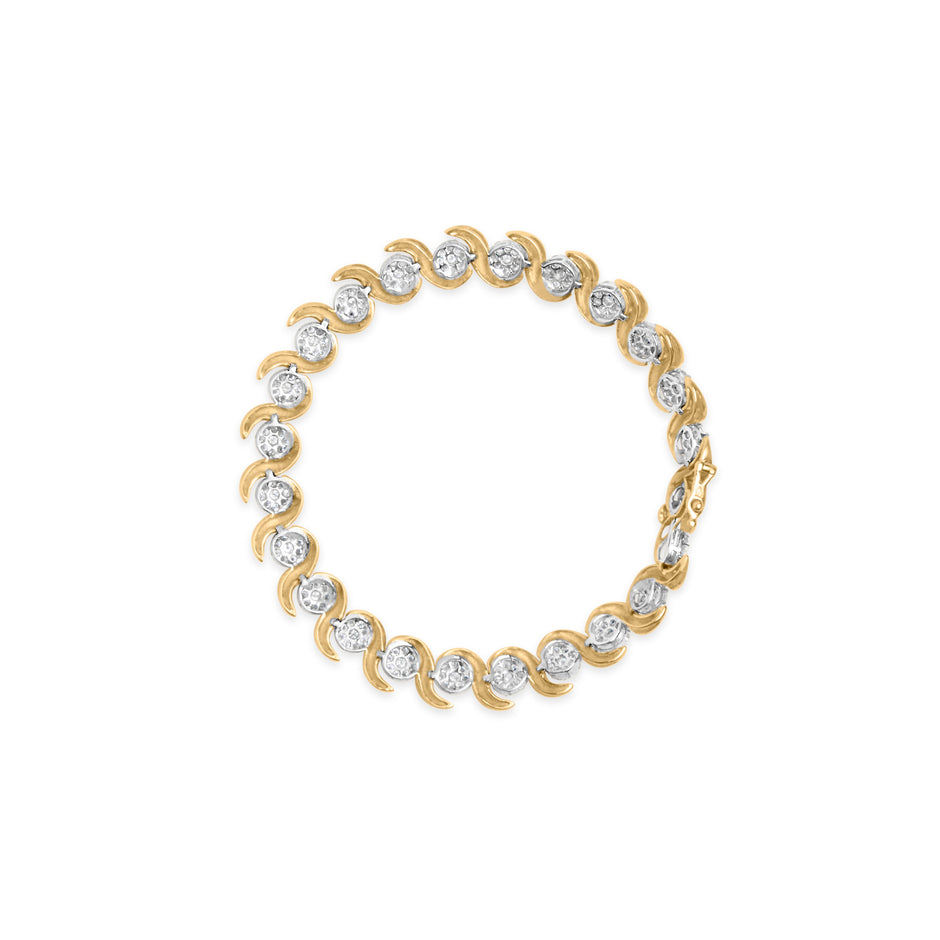 10K Yellow Gold 4.00 Cttw Round-Cut Diamond Floral Link 7.5
