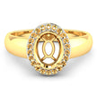0.22 Carat Genuine White Diamond 14K Yellow Gold Semi Mount Ring - holds 9x7mm Oval Gemstone