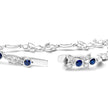18K White Gold 1 3/4 Cttw Diamond and 3x3mm Round Blue Sapphire Gemstone Floral Link Bracelet (G-H Color, SI1-SI2 Clarity) - Size 7