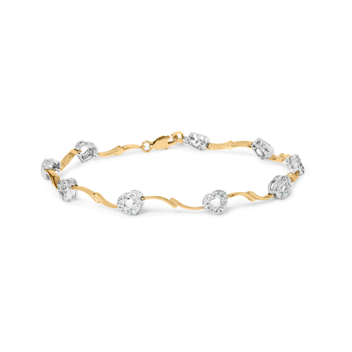 10k Two-Tone Gold 1/3 Cttw Diamond Pave Set Heart S-Link 7.25