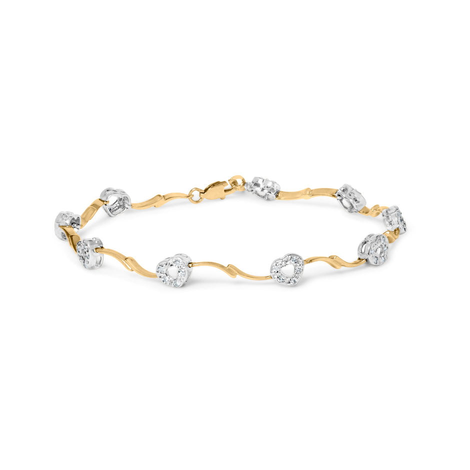 10k Two-Tone Gold 1/3 Cttw Diamond Pave Set Heart S-Link 7.25" Bracelet (I-J Color, I2-I3 Clarity)