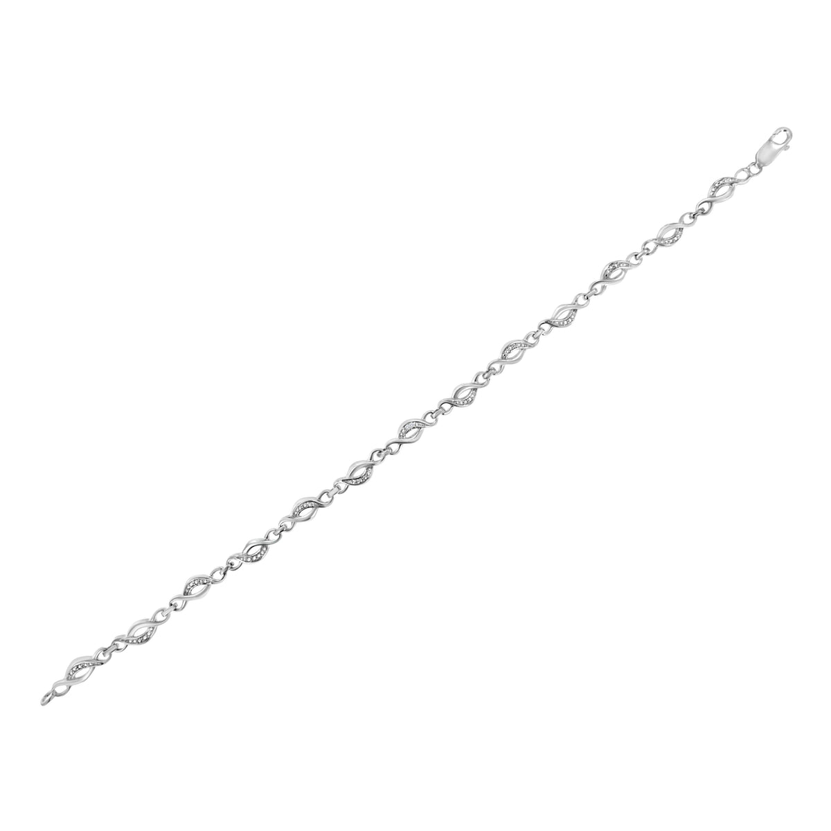 .925 Sterling Silver Prong Set Diamond Accent Curved Spiral Link Bracelet (I-J Color, I3 Clarity) - 7.25