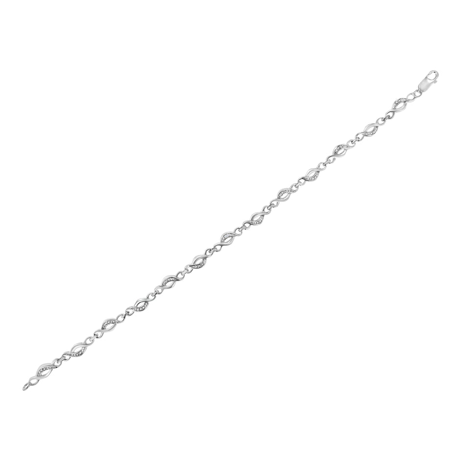 .925 Sterling Silver Prong Set Diamond Accent Curved Spiral Link Bracelet (I-J Color, I3 Clarity) - 7.25
