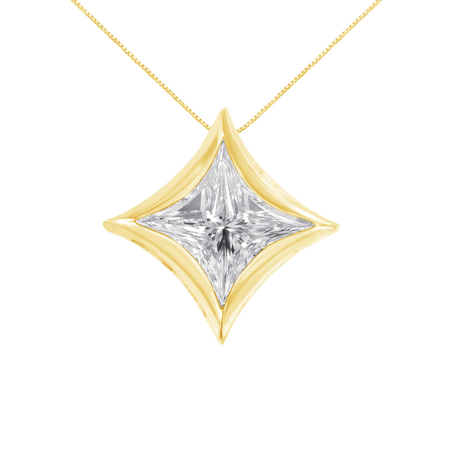 10K White Gold 1/10 Cttw Bezel Set Solitaire Princess Cut Diamond Kite Shaped Pendent Necklace - 18