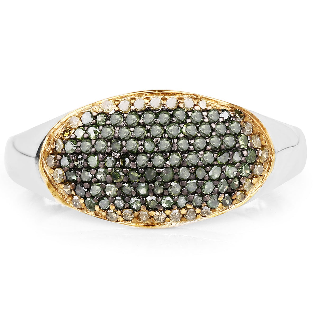 0.45 Carat Genuine Green Diamond and Yellow Diamond .925 Sterling Silver Ring