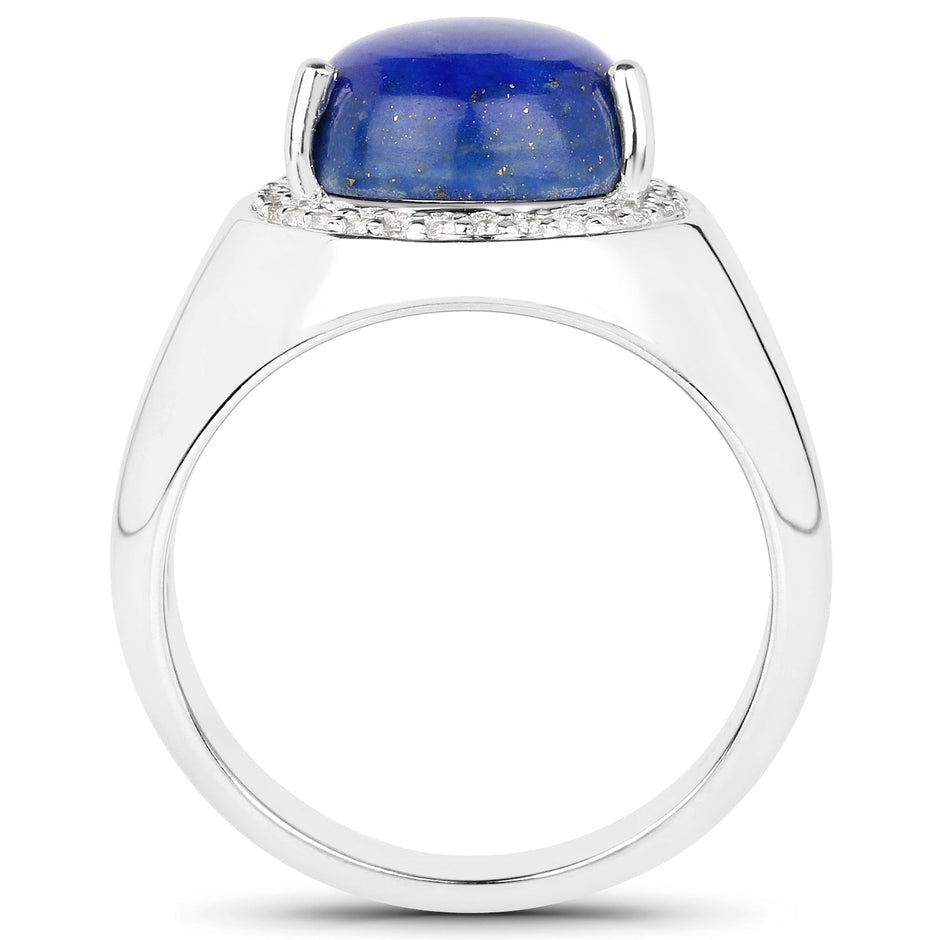 5.52 Carat Genuine Lapis and White Zircon .925 Sterling Silver Ring