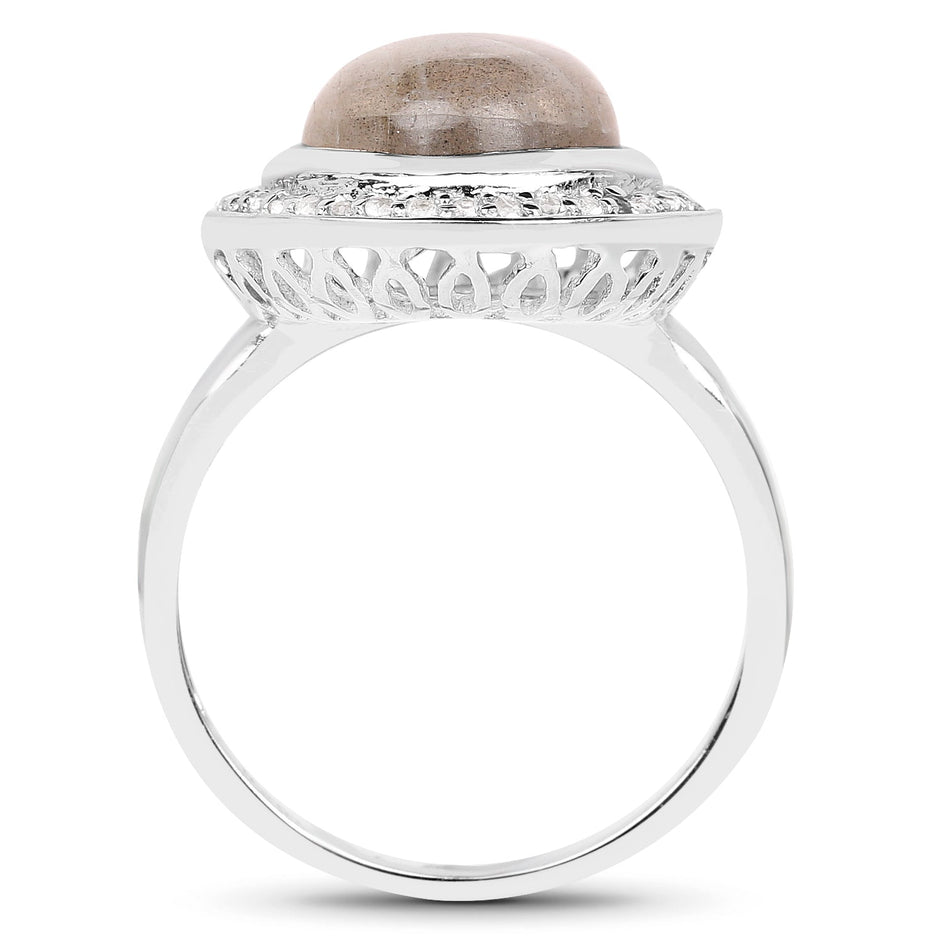 5.43 Carat Genuine Labradorite and White Topaz .925 Sterling Silver Ring