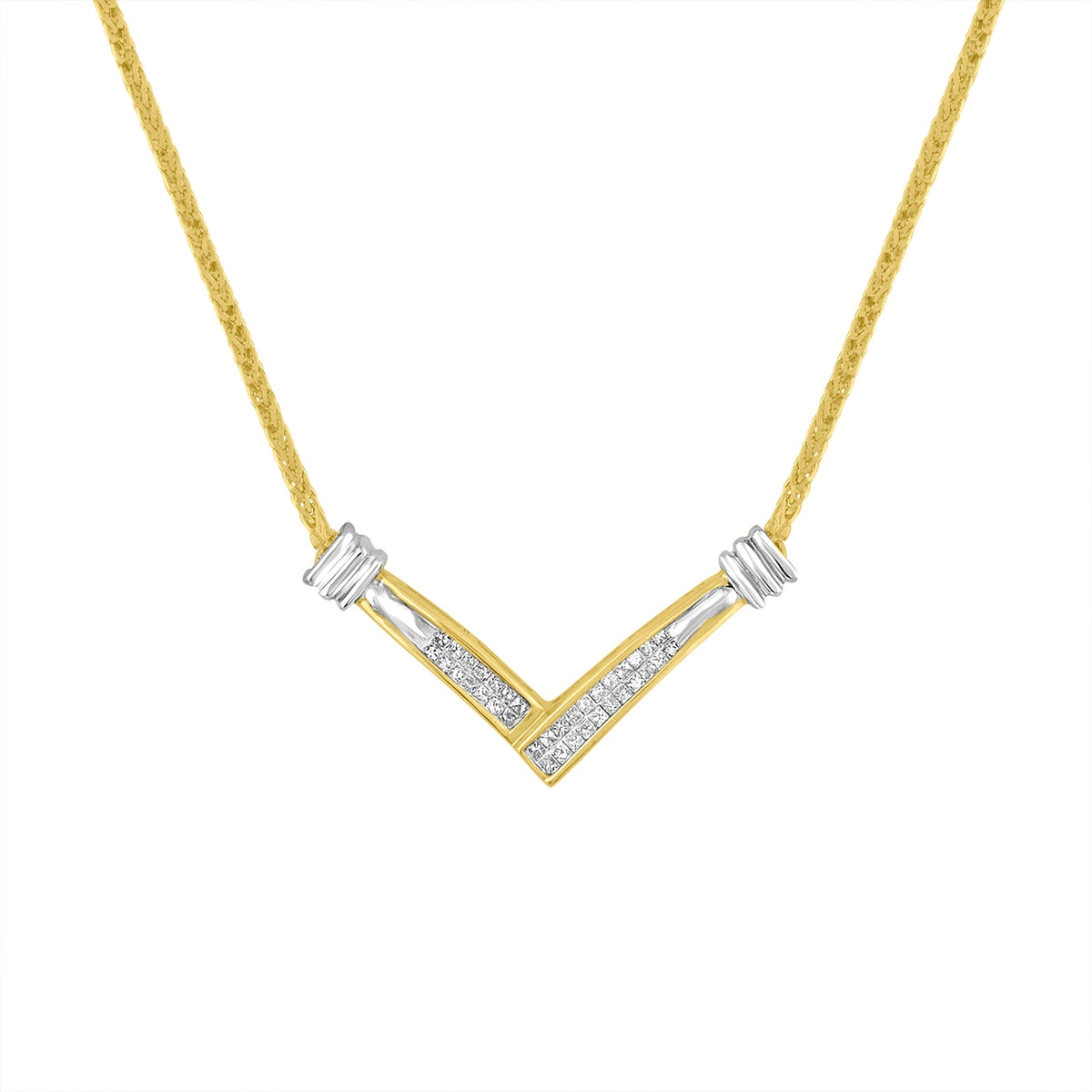 14K Yellow and White Gold 1/4 Cttw Princess Cut Diamond Channel-Set â€œVâ€ Shape 18