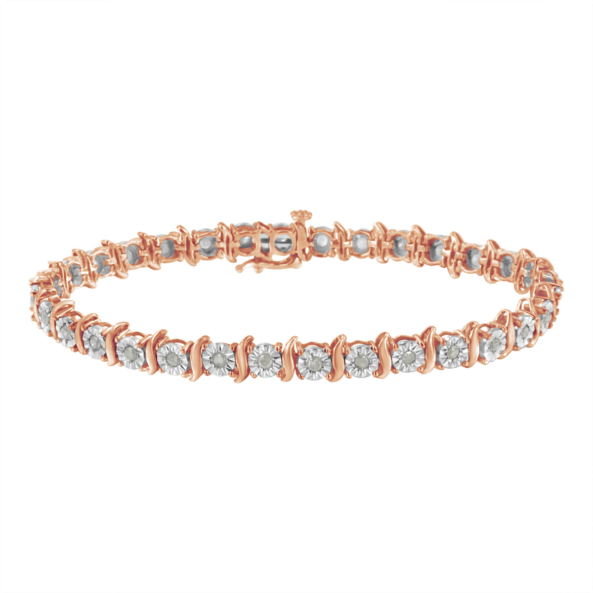 Two-Tone 10K Yellow Gold over .925 Sterling Silver 1.0 Cttw Diamond S-Curve Link Miracle-Set Tennis Bracelet (I-J Color, I3 Clarity) - 7