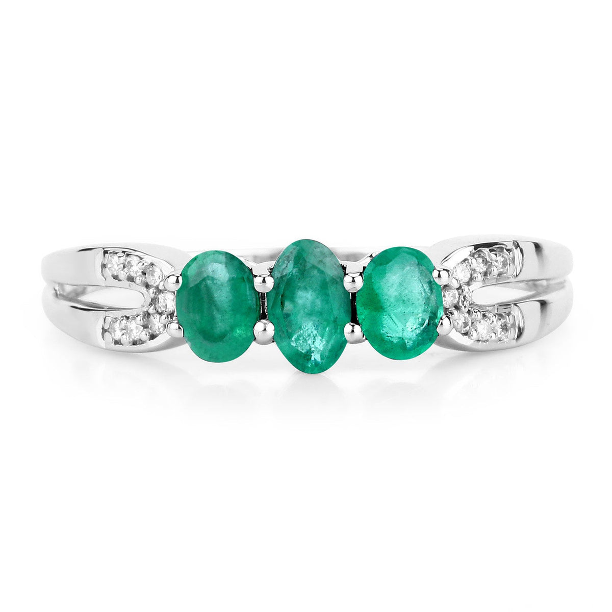 0.53 Carat Genuine Zambian Emerald and White Diamond 14K White Gold Ring