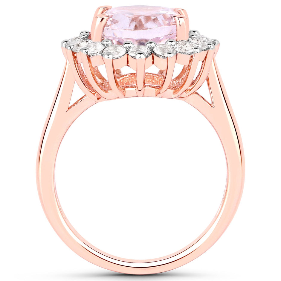 5.56 Carat Genuine Kunzite and White Topaz .925 Sterling Silver Ring